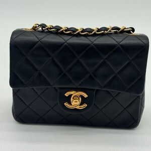 Chanel MINI Black Quilted Shoulder Bag with Gold Chain